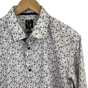 Grafton Seashell Print Button Down Shirt Mens L White Multicolour Slim Fit EUC